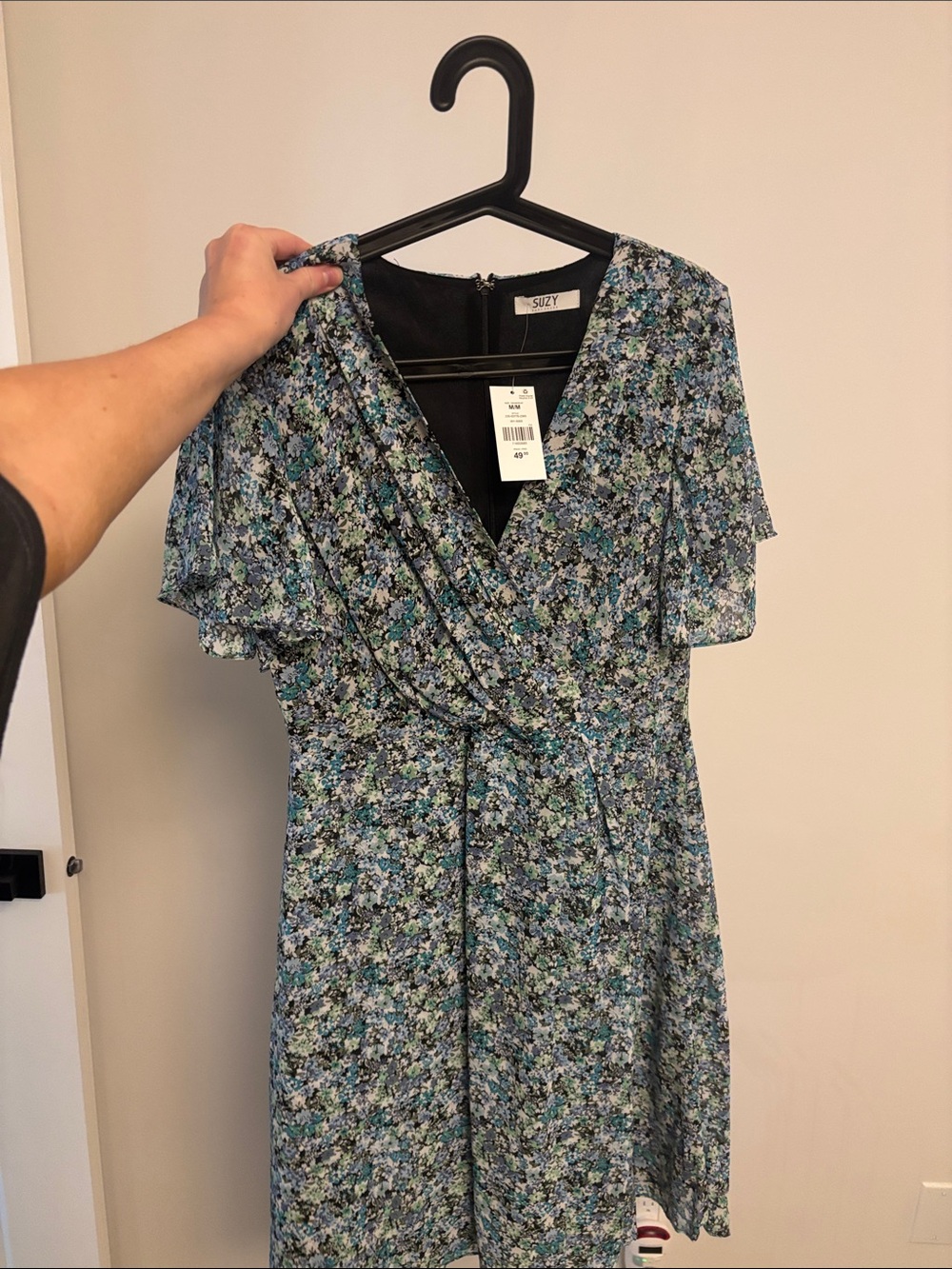 Suzy Shier Light Blue Floral Wrap Dress
